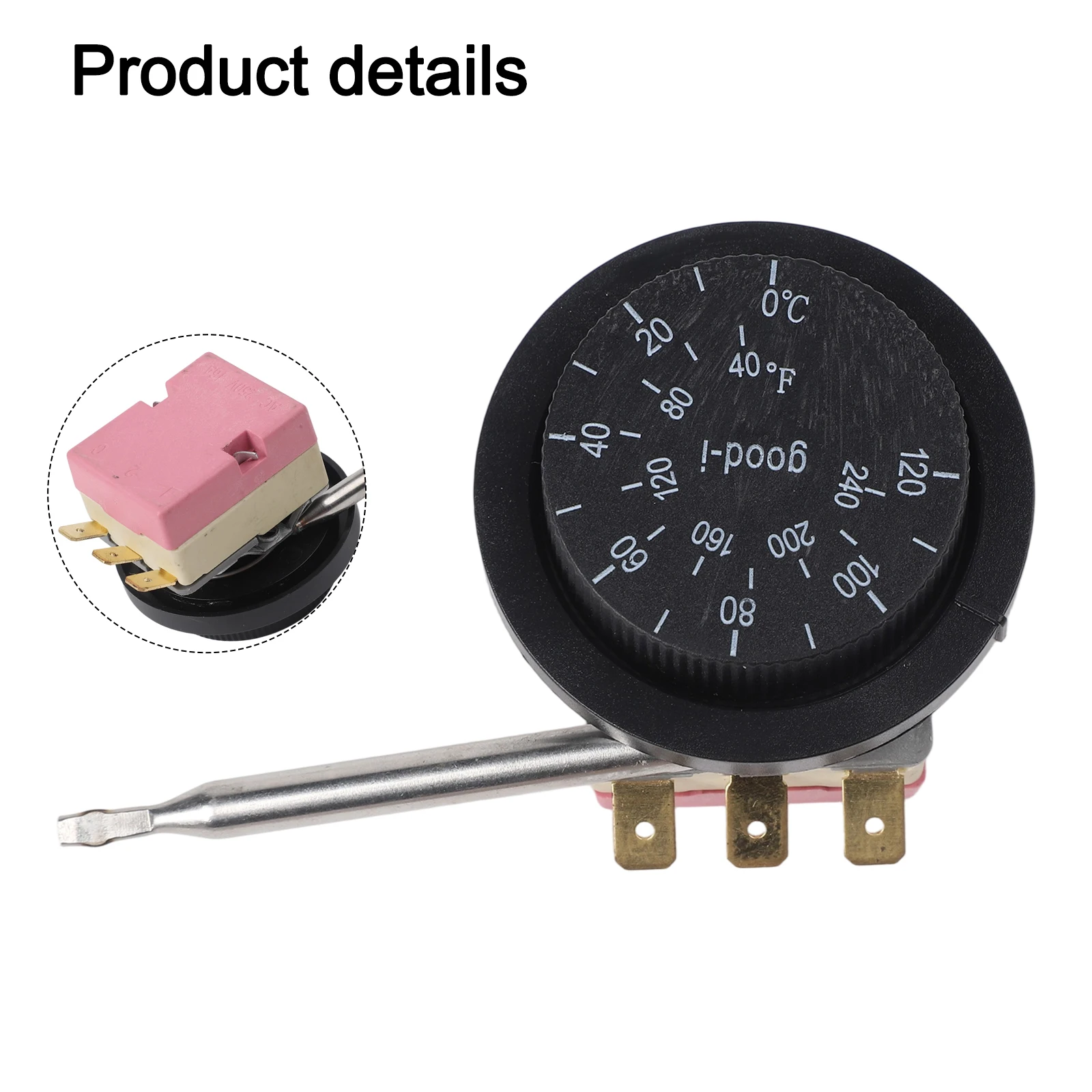 

Thermostat knob with built in controller adjustable from 0 to 120 degrees designed for HVAC temperature regulation