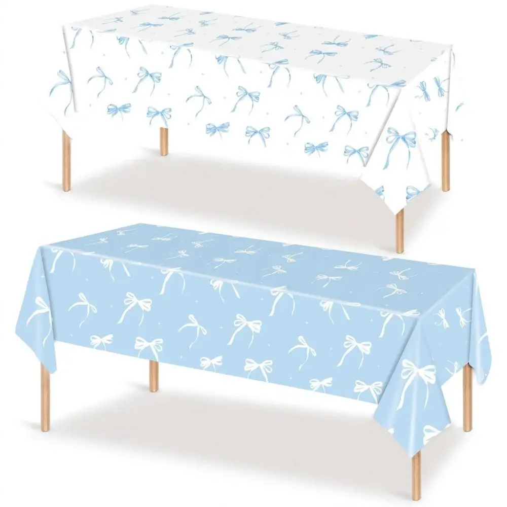 New Bow Birthday Theme Table Clothes Disposable Plastic Table Cover Waterproof Rectangular Tablecloth for Girls Kids