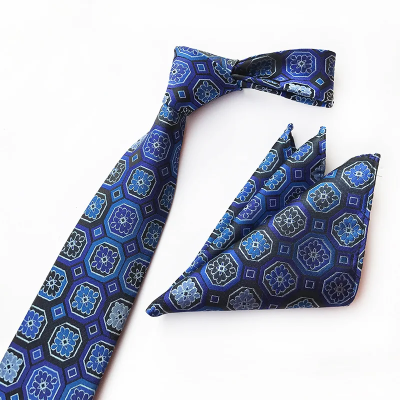 

New Tide 8cm Paisley Floral Polyester Ties 25*25CM Handkerchief for Men Casual Business Neckties Hanky Pocket Square Set