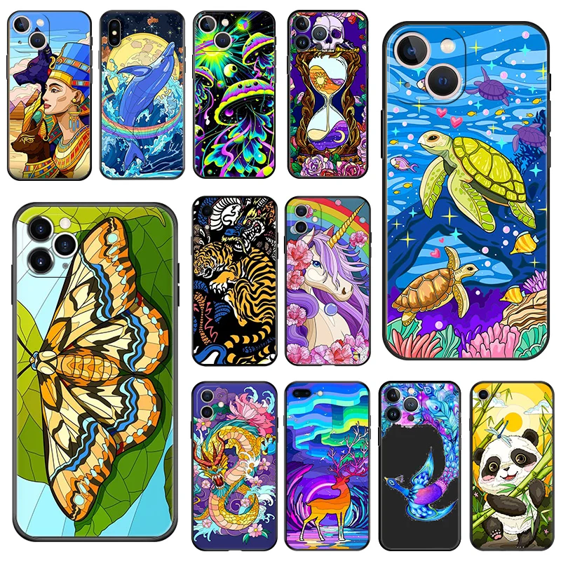 Ultra Thin Matte Abstract Hourglass Panda Dragon Phone Case For iPhone 16Pro 15 14 13 12 Mini 11 16 Pro Max 7 8 Plus XR SE Cover