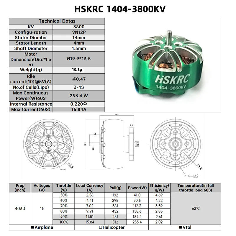 полетный контроллер betafpv wpl fpvHSKRC 1404-3800KV for 2.5/3/3.5 inch cross machine brushless motor support 2~ 4S power supply view 3
