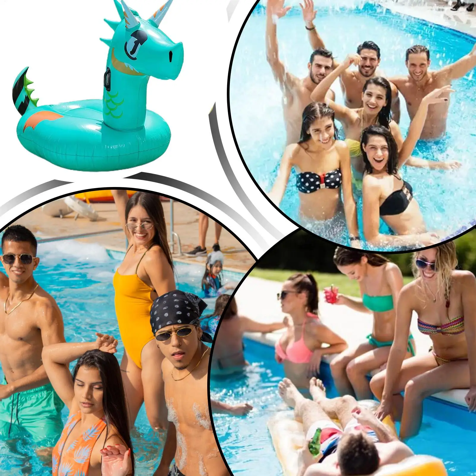 Piscina flutua adulto grande dragão piscina espreguiçadeira praia flutuador água brinquedos espreguiçadeira para crianças adultos jogos de verão ao ar livre lago