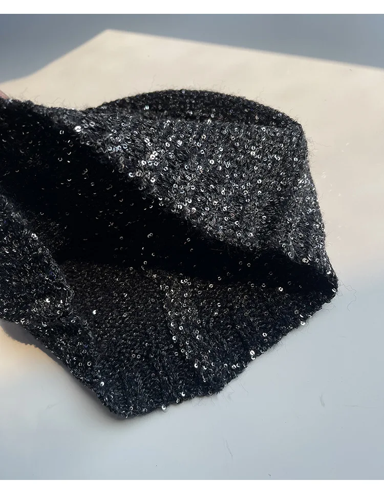 Gorro de glitter de lantejoulas feminino, chapéu de malha, boné de caveira, legal, rua, legal, hip hop, personalidade, quente, inverno, outono, novo, moda, Y2k