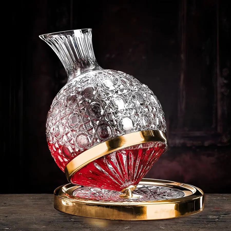 Juego de Decantadores de Vino Tinto de Cristal Giratorio, Garrafa de Vino de Cristal Soplado a Mano con Diseño de Balón de Fútbol de 1.5L, Aireador de Vino Rápido
