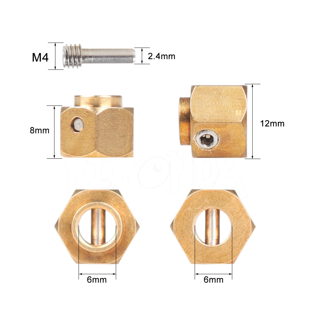 4pcs 6/8/9/10/11/12mm Heavier Brass 12mm Wheel Hex Wheel Hub Extended Adapter for 1/10 RC Crawler Car Traxxas TRX-4 TRX4