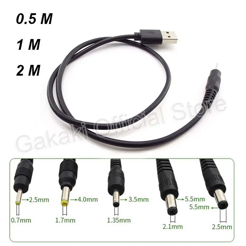 USB A Male Plug to DC 2.5 3.5 1.35 4.0 1.7 5.5 2.1 5.5 2.5mm Power Supply Plug Jack Type A Extension Cable Connector Cords