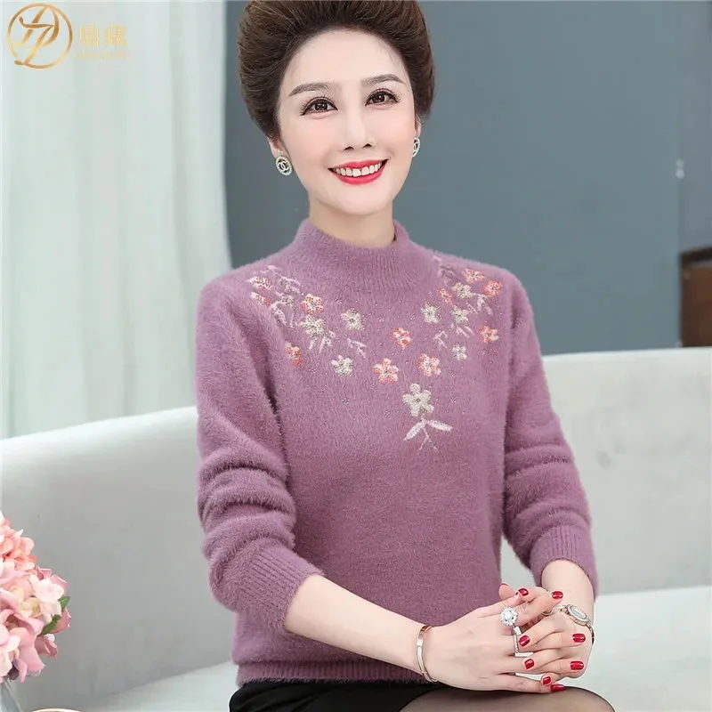 Women Cashmere Sweater Slim Soft Knitted Jumpers Mockneck Pullovers Solid T-Shirts Semi-Turtleneck Sweaters Women Winter