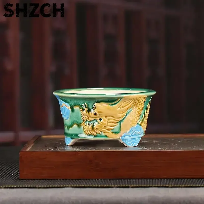 Chinese Yixing urple Sand Flower Pot Light Luxury Creative Antique Three legged Dragon Flower Pot Tabletop Succulent Flower Pot