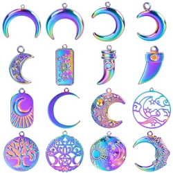 5pcs Rainbow Accessories Moon Charms In Bulk Hasama Hand Stainless Steel Charm For Jewelry Making Supplies Star Pendant Material
