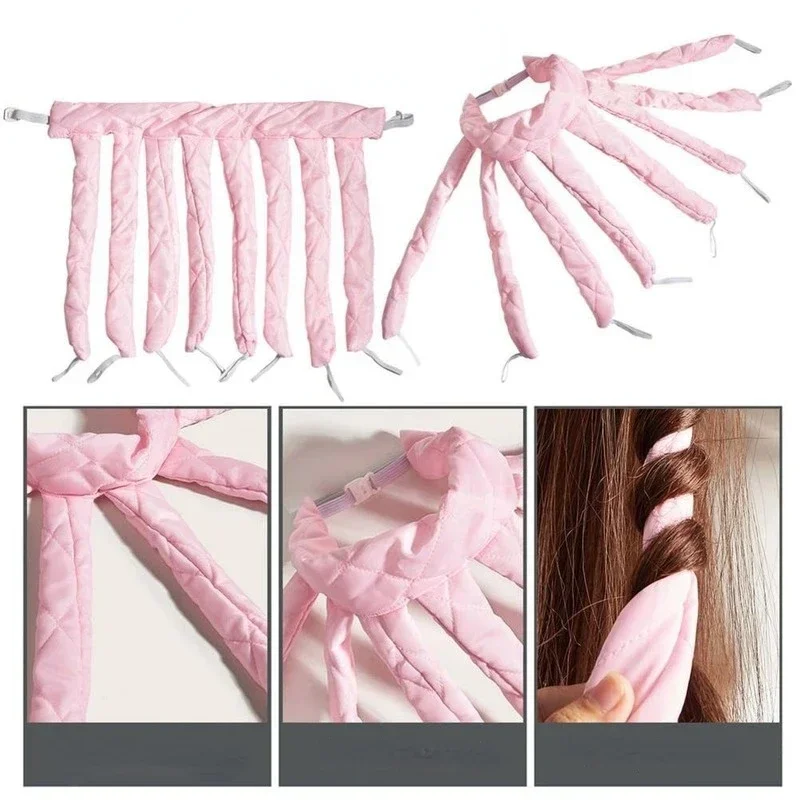 

DIY Hair Styling Tools, No Heat Curls Sleeping Soft Headband Ribbon Hair Rollers, Heatless Spiral Curlers