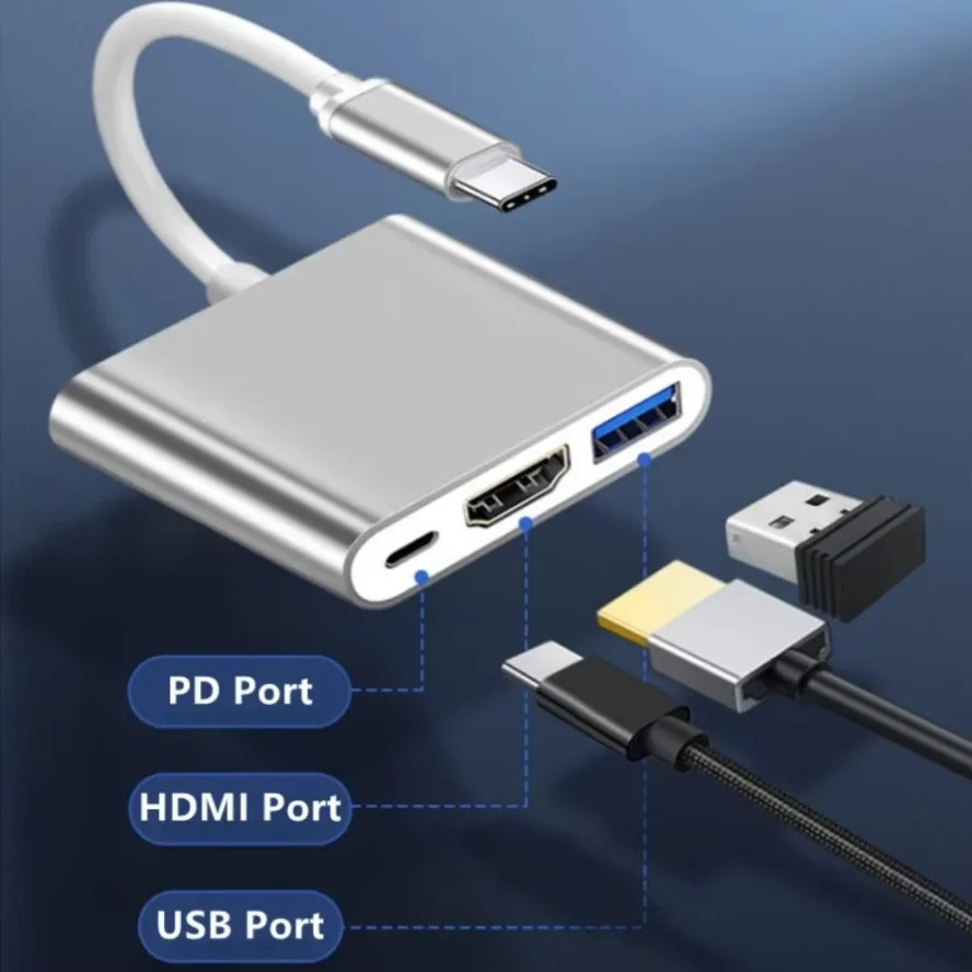 3in1 USB C Hub To HDMI-Compatible USB3.0 Type C PD Charging Dock for Macbook IPad Samsung S20 Dex HDTV Projector Nintendo Switch