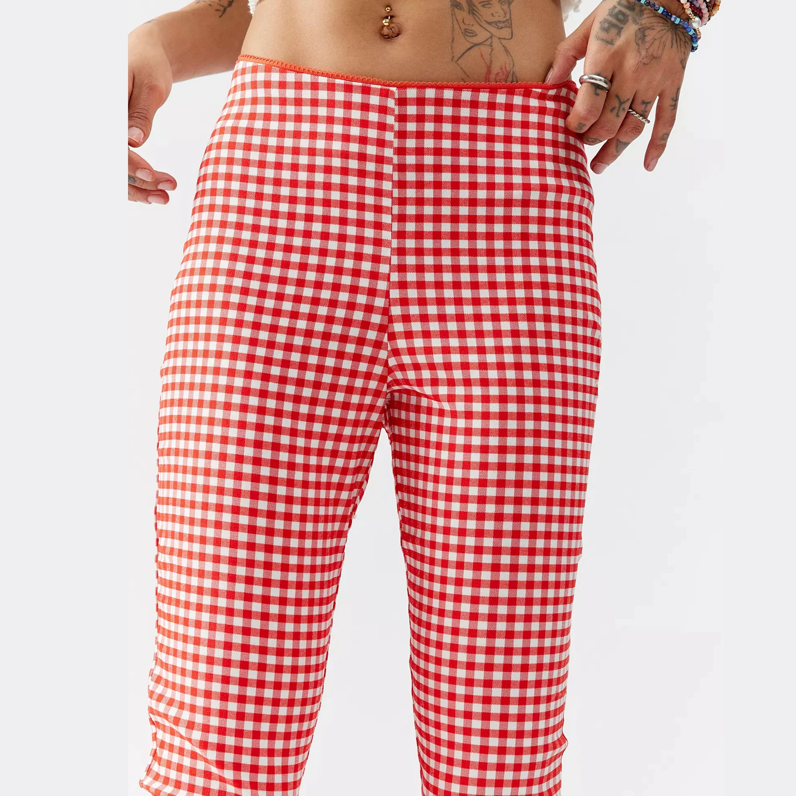 Women Gingham Capri Pants Plaid Cropped Pants Skinny Trousers 3 4 Length Pants Summer Going Out Bottoms