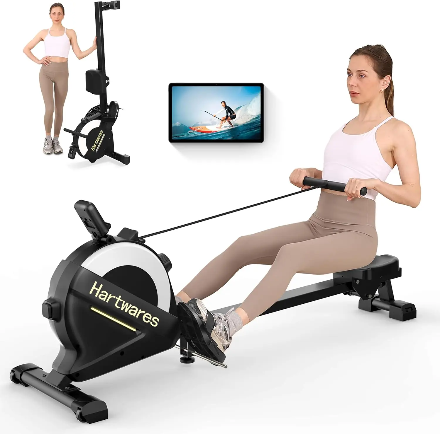 Magnetic Rowing Machine with 77lbs High Resistance Rowing Machine,16 Levels of Quiet Resistan