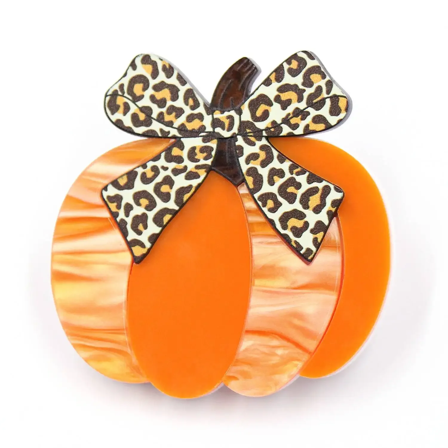 YYXBH1096 High Quality Acrylic Leopard Yellow Pumpkin UV Print Laser Cutting Unisex Synthetic Brooch for Engagement Jewelry