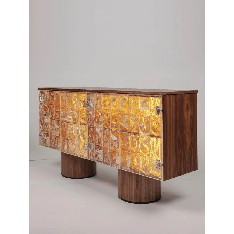 Solid wood transparent porch dining side cabinet, amazing silent wind art retro villa medieval storage cabinet
