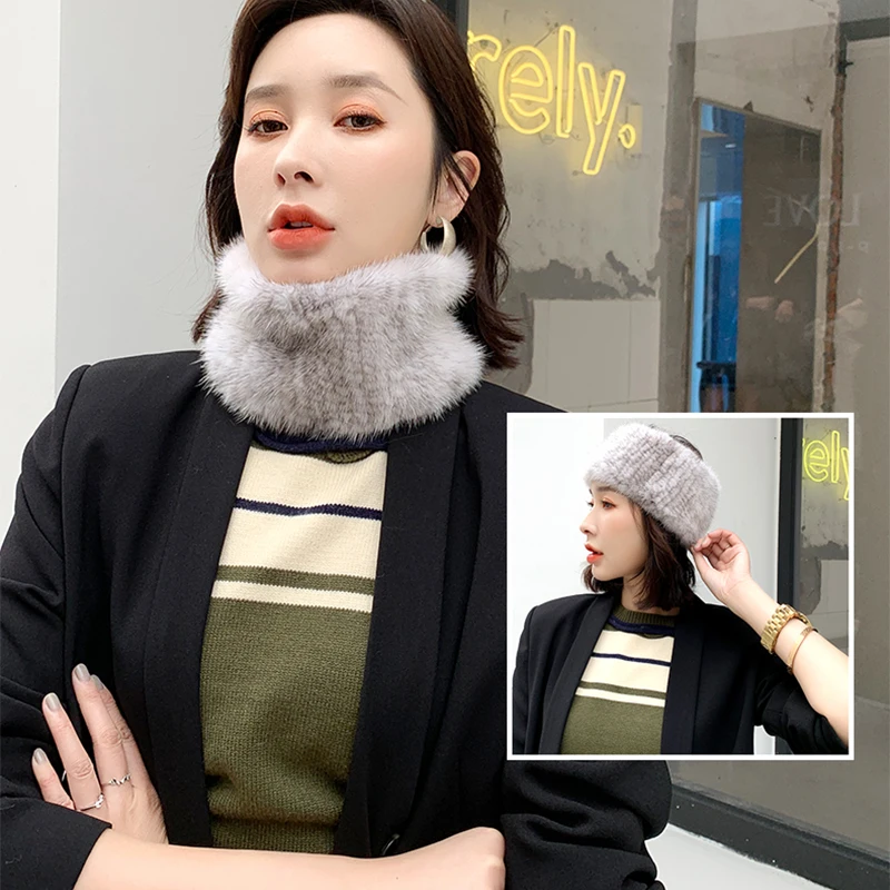 

Fur Lover New Collection 2022 Winter Women Ladies Luxury Real Mink Fur Headband Neck Warm Genuine Mink Fur Knitted Hair bands