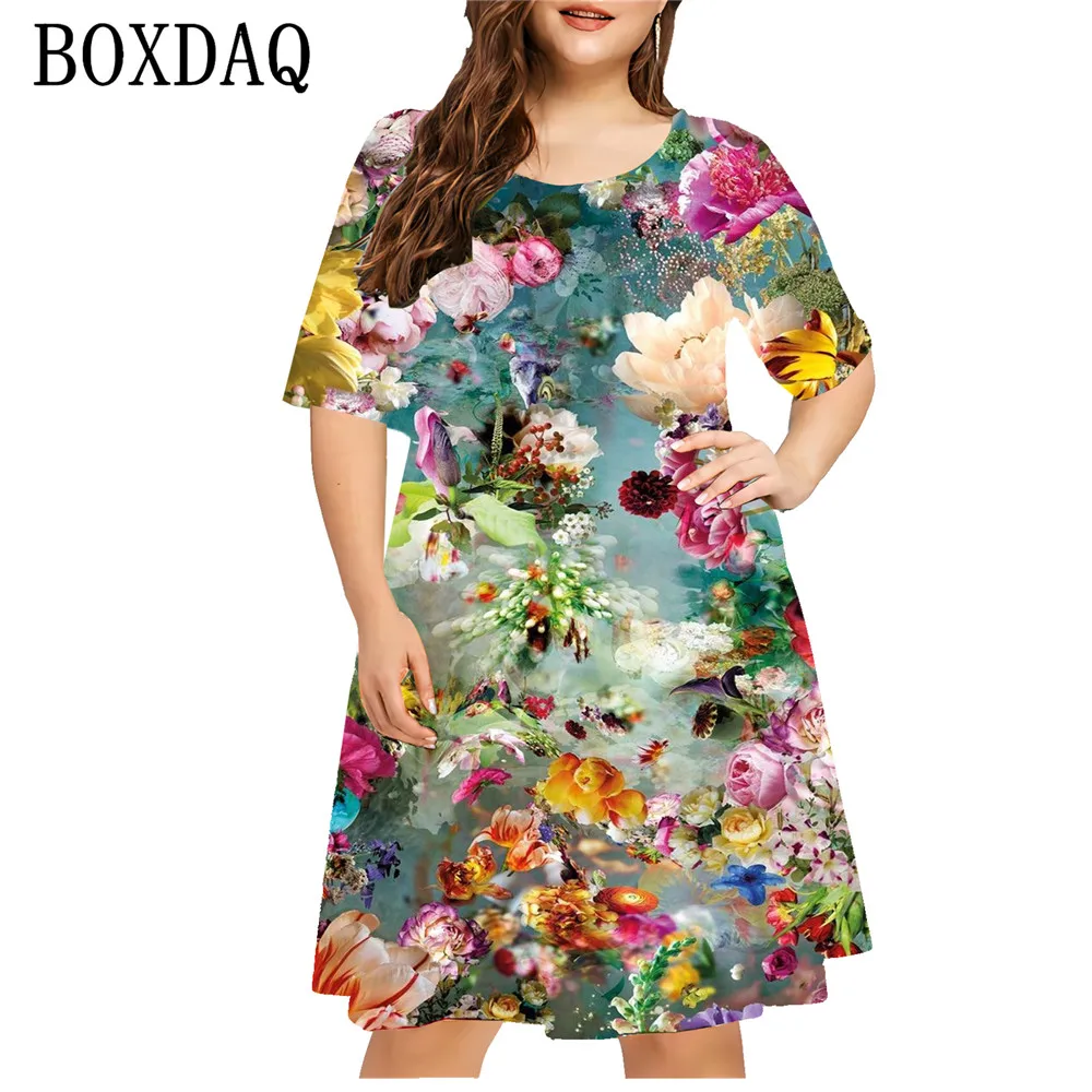 Tie Dye Gradient 3D Print Dress Summer Women Abstract Pattern Short Sleeve Dress Plus Size Loose Casual Pullover Ladies Clothing