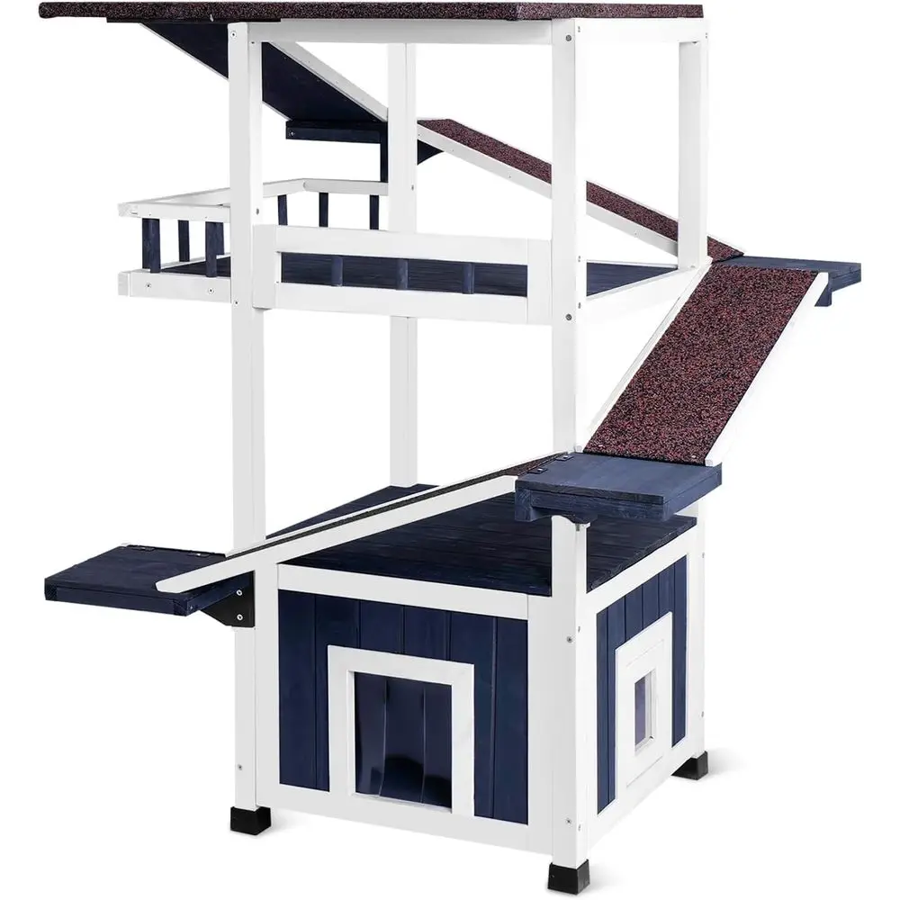 

Уличный домик-когтеточка для кошек на 4 уровня, всепогодный, высотой 45,1 дюйма, уличный вольер-убежище для кошек, многоуровневые игровые зоны, водонепроницаемый