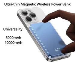 Ultra-thin Magnetic Wireless Power Bank Fast Charging External Spare Battery 5000mAh USB C PD20W 10000mAh for iPhone 15 Samsung