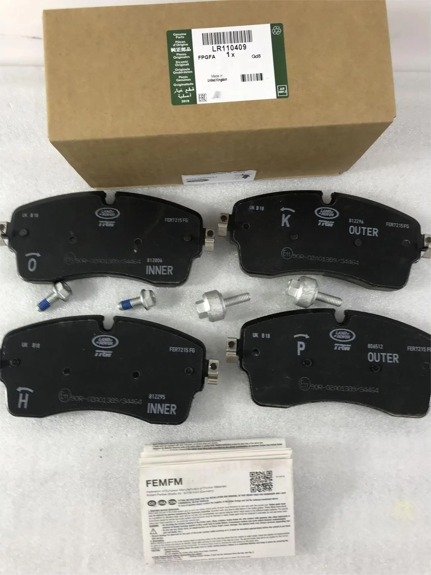 Land Rover front wheel brake pads are applicable to range rover administration, Range Rover Sport and discovery 5 LR110409