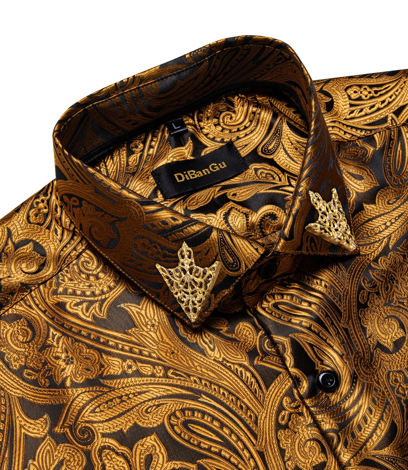 Luxury Golden Shirt For Man Party Men Shirts Fashion Man Club Wear Floral Wedding Formal Long Sleeves Shirt For Male Free Ship