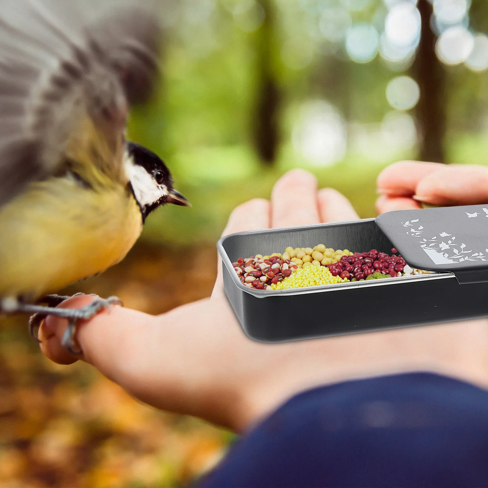 

2pcs Bird Training Feeders Compact Tinplate Boxes Parrot Cage Accessories Easy Sliding Cover Fill Nuts Fruit Lightweight