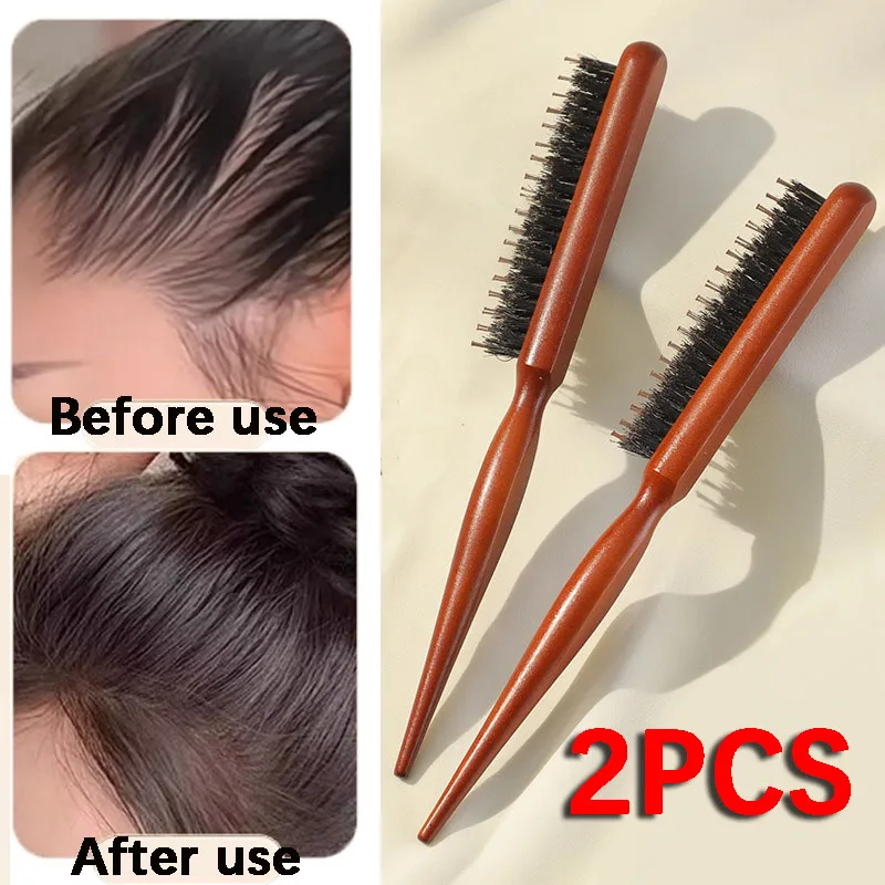 Peine de pelo rizado profesional con mango de madera, cerdas de cerdo, cola afilada para textura esponjosa, estilismo de salón, cuidado de pelucas de cabello negro para mujeres