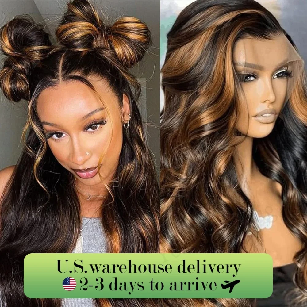 1B/30 Black Brown Body Wave Wigs Human Hair 13x4 HD Lace Front Wigs Human Hair For Women Wigs Human Hair 180% Density 26inch