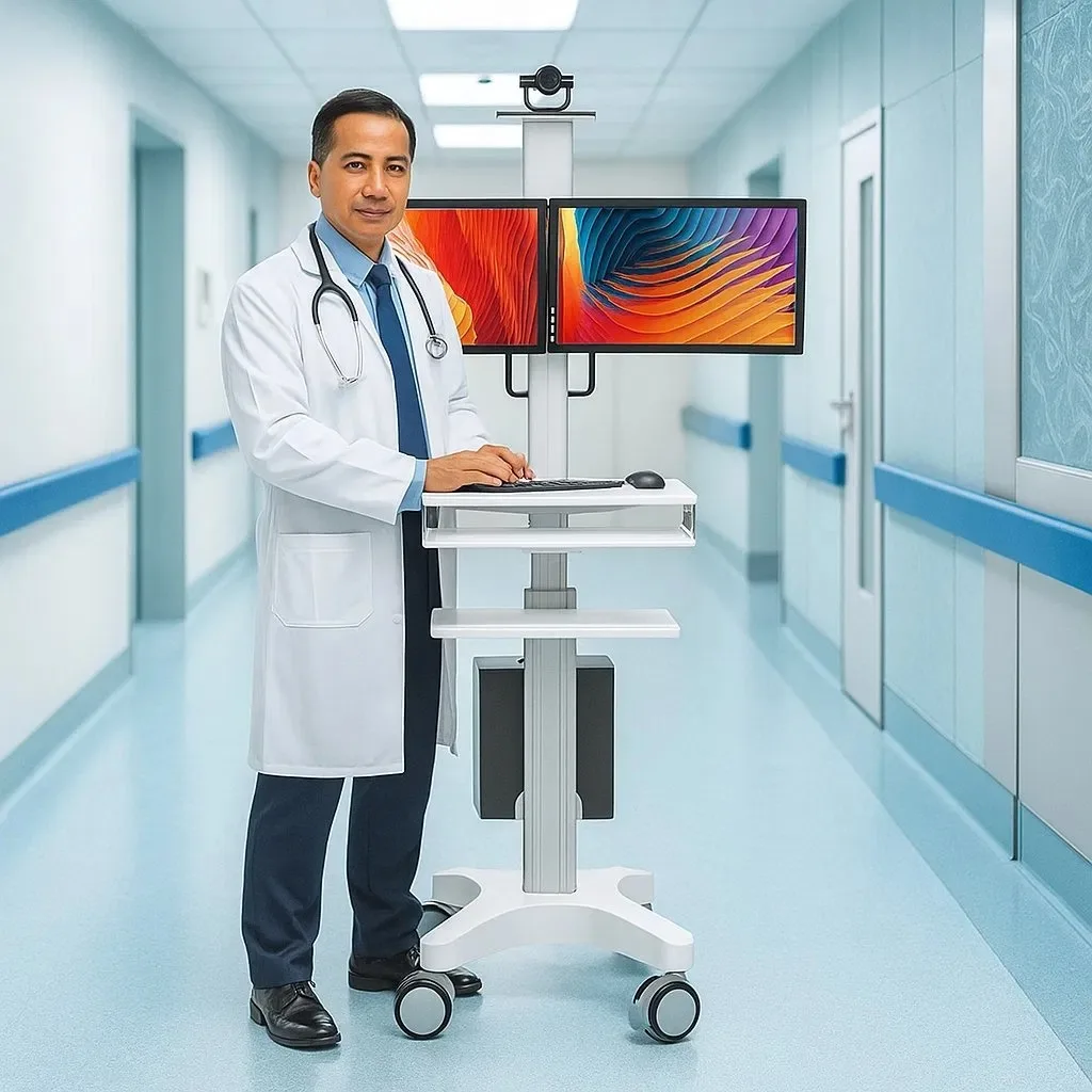 Likaymo Factory Direct Mobile Dual-Monitor Workstation Trolley Stand for Telemedicine or Conference Orteaching Use