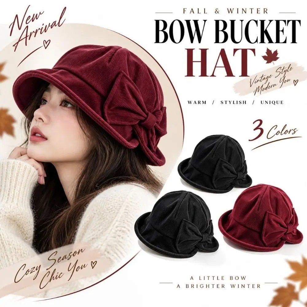 Slit Front Women's Bucket Hat Warm Construction Cold Resistant Vintage Bucket Hat Comfortable Fit Bow Bucket Hat