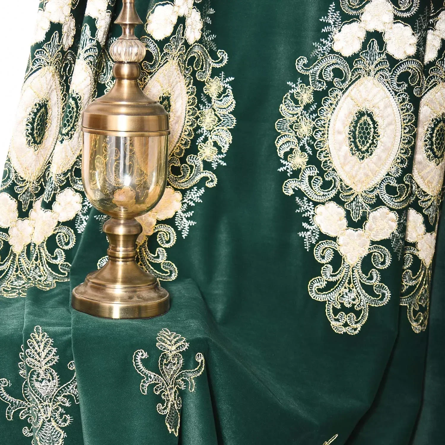 

New European Style Curtains Living Room Simple European Decoration Style Dark Green Velvet Embroidery Bedroom Blackout Fabric