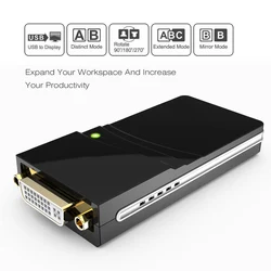 Nku-Adaptador de vídeo gráfico externo USB 2,0 a DVI/VGA/HDTV, pantalla de múltiples monitores extendida/espejo para Windows MacOS