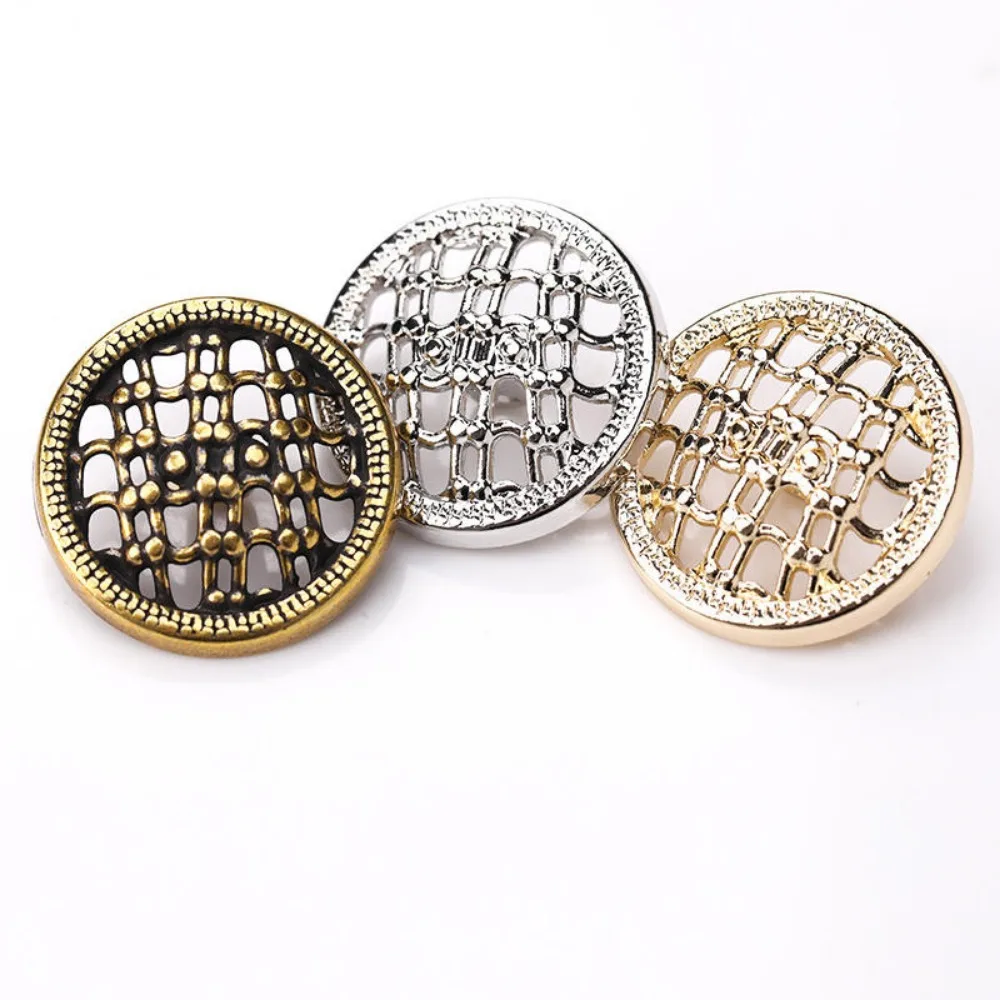 FCXDG 10 Pieces 18/23mm Classic Fashion Grid Hollow Round Metal Buttons Suit Tweed Jacket Coat Vintage Decorative Buttons