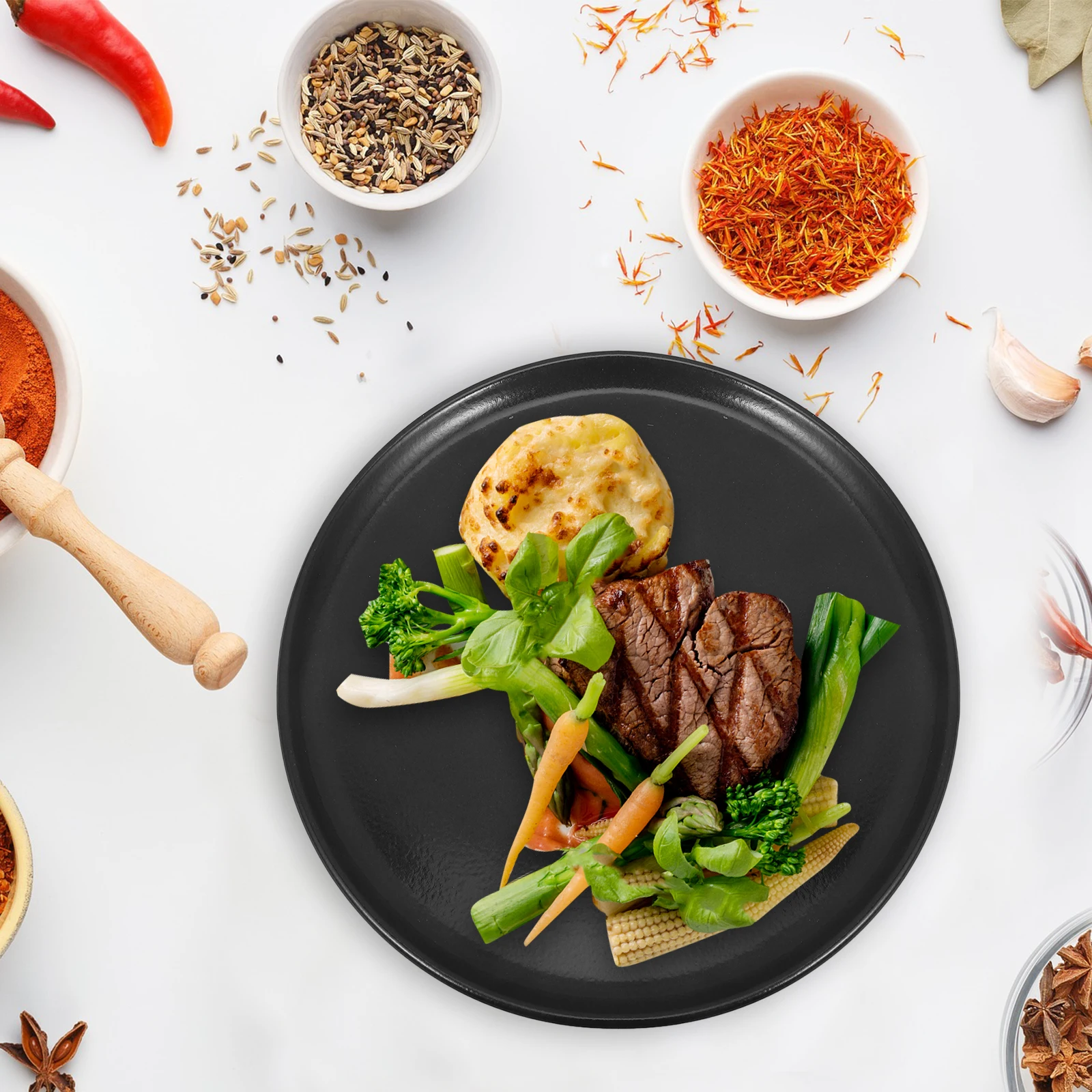 

27Cm Round Ceramic Plate Premium Material Smooth Edges Perfect for Steak Fruits Breakfast Home Hotel Cafe Ceramic Plate