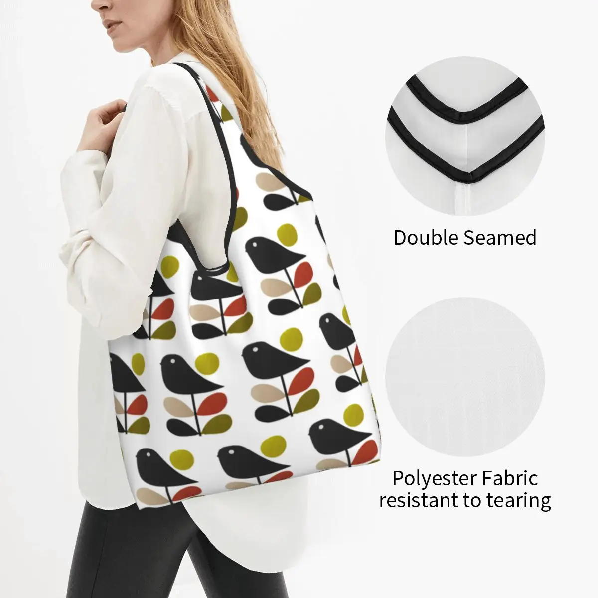 Orla Kiely Stem And Bird Groceries Shopping Bag Custom Shopper Tote Shoulder Bags Portable Scandinavian Style Handbag