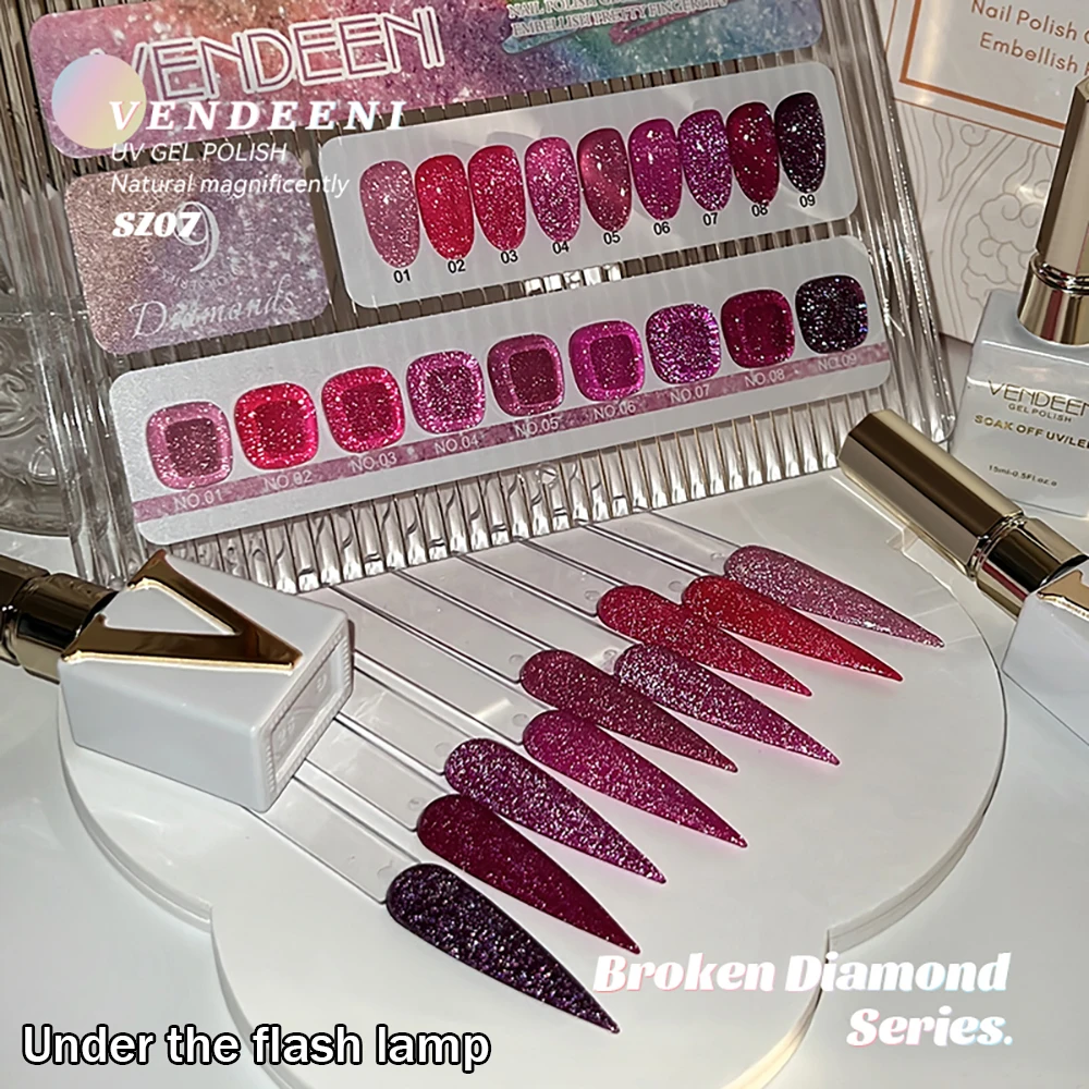 Vendeeni 9 Farben Rosenrot Pink Glitzernder Diamant-Gel-Nagellack UV Soak-Off Gel-Lack Semi-Permanenter Gel-Lack – Detail 10