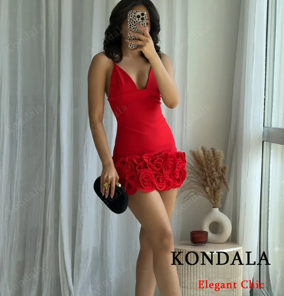 KONDALA automne femmes Sexy rouge Rose Mini robe col en v Cami Safty pantalon robe 2025 nouvelle automne mode vacances dîner Date robe de soirée