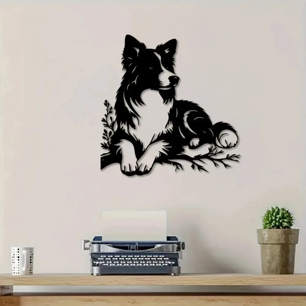 Metal Wall Art Border Collie Iron Sculpture Garden Decoration