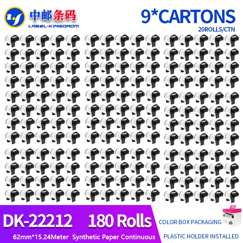 180 Rolls Generic DK-22212 Label 62mm*15.24M Continuous Compatible for Brother Printer QL-570/700 All Include Plastic Holder