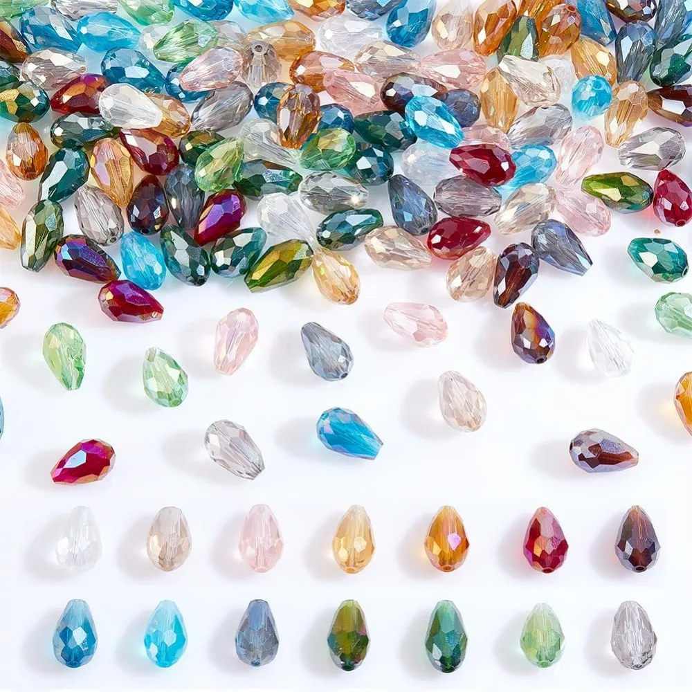 140 Pcs Faceted Teardrop Glass Beads 14 Colors Clear Waterdrop Crystal Glass Beads Center Drilled Drop Spacer Beads for DIY