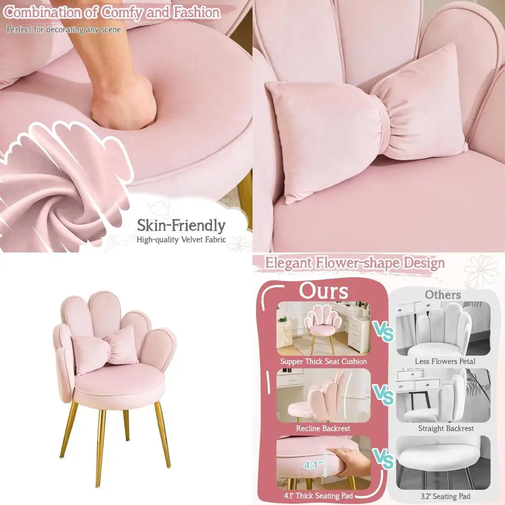 

Розовое бархатное кресло-подушка с бантом, регулируемые золотые ножки, удобное кресло для дома, офиса и спальни