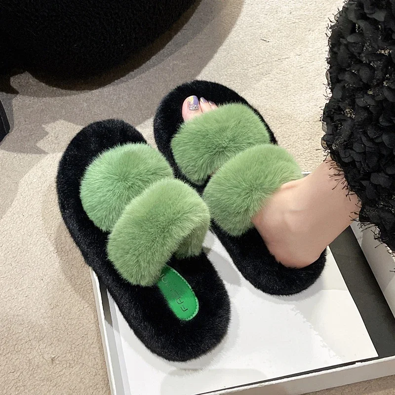 Winter Women Cotton Slippers for Warmth and Anti Slip Sponge Cake Soles Noble Women Color Matching Slippers Women Home Shoes