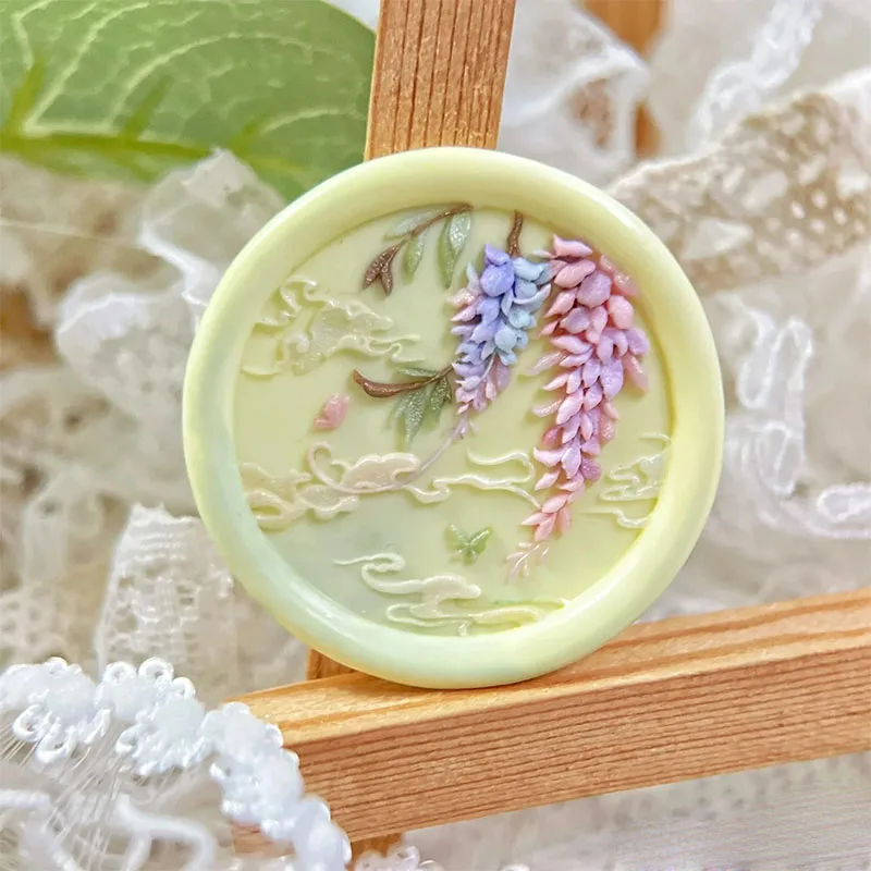 Pieczęć woskowa Wisteria Miedziana głowica 3 cm Wielowarstwowa wytłaczana rzeźbiona pieczęć Mosiężna głowica DIY Zaproszenie Pieczęć do pieczętowania kopert