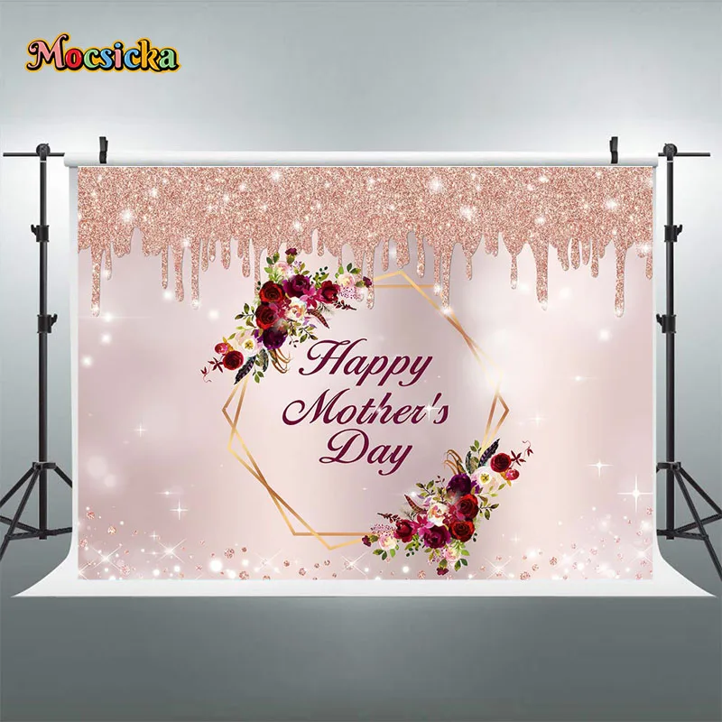 Mocsicka cumpleaños Photozone plateado Rosa brillos globos marco flores decoración de fiesta fotografía telones de fondo Banner