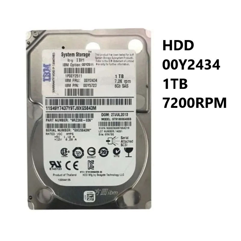 

NEW HDD 00Y2434 1TB 7200RPM SAS 6Gb/s 2.5-Inch Internal Hard Drive For I+BM