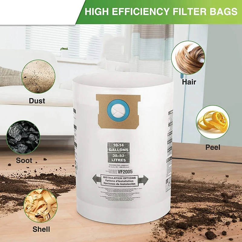 VF2005 Vacuum Collection Filter Bags + Replacement Filter For Shop-Vac 9066200 10-14 Gallon 90662 90350 90304 90333