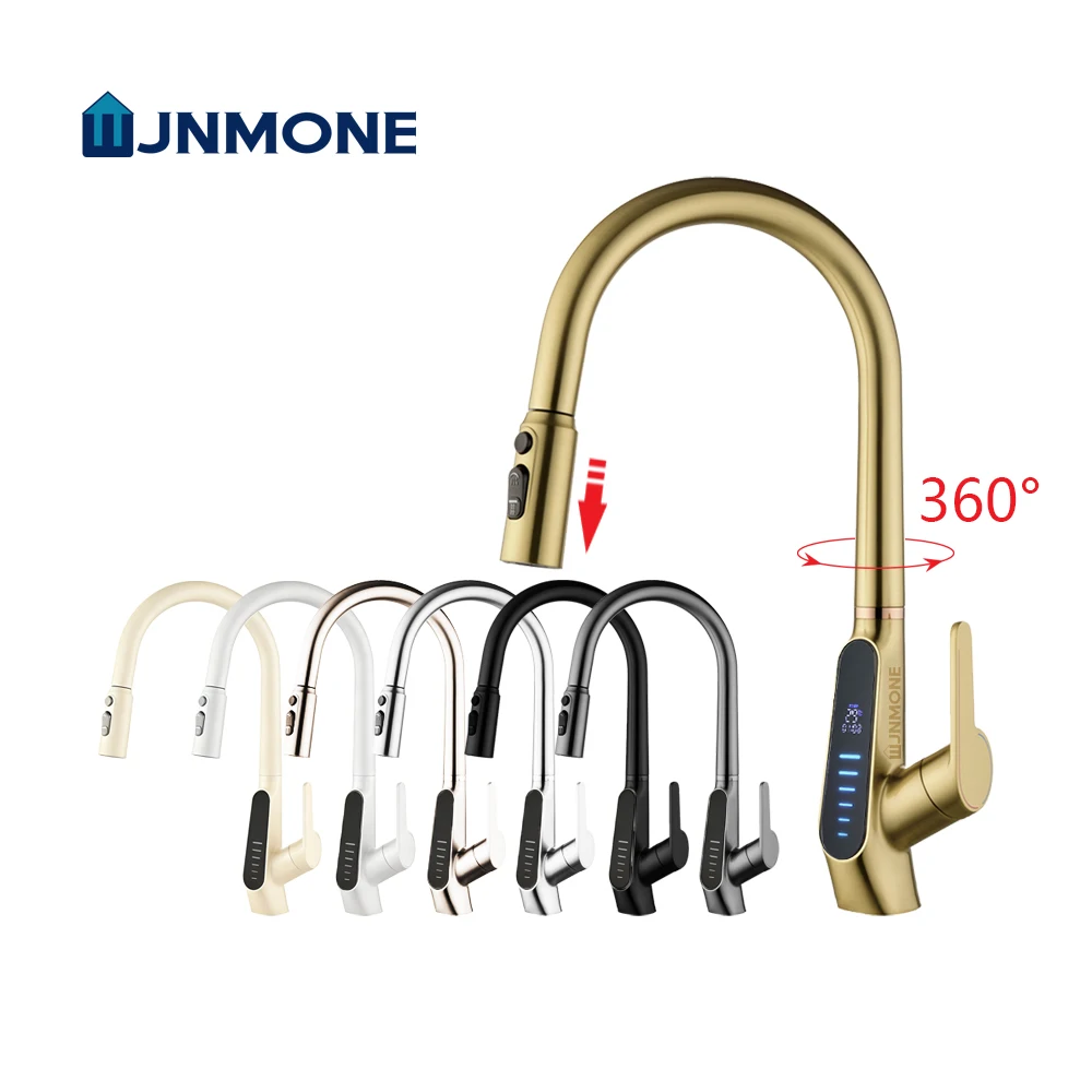 

Modern High End Kitchen Faucets Deck Mounted LED Temperature Display Pull Out Brass Kitchen Sink Faucet Hot Cold Water Mixer Tap