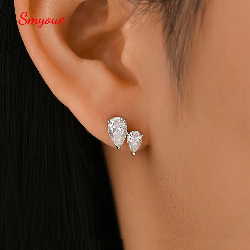 Smyoue pass test 3CTTW Pear Cut All Moissanite Stud Earrings for Women Sparkling Diamond Wedding Jewelry 925 Sterling Silver