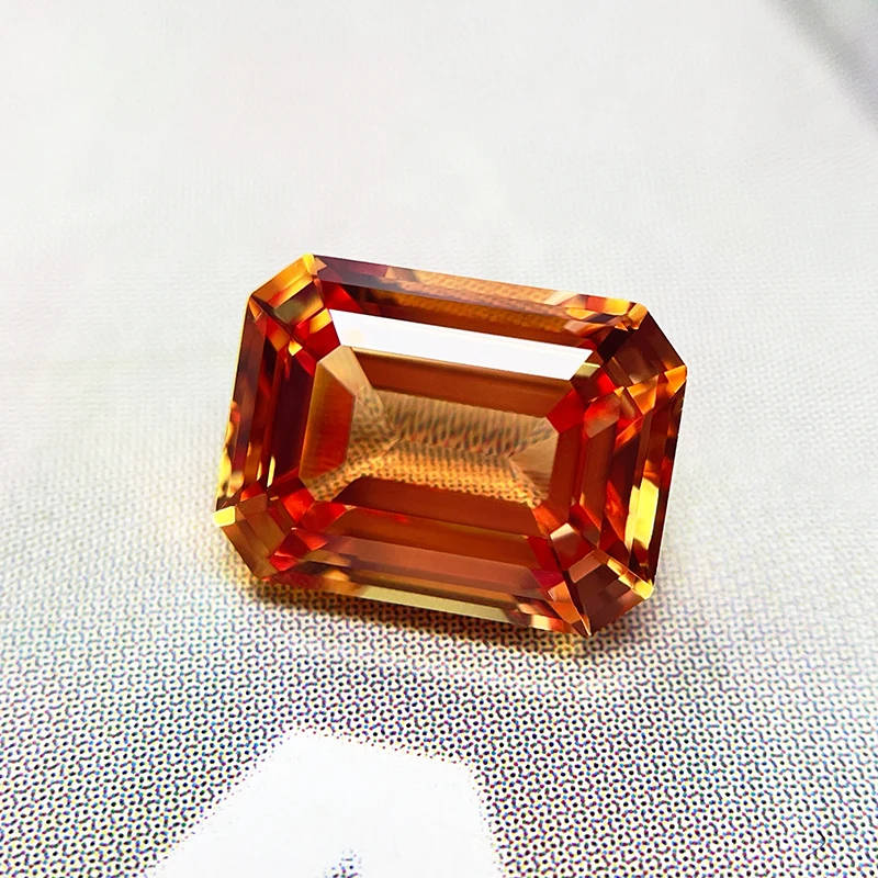 Hot Sell Lab Grown Sapphire Emerald Cut Sunset Orange Color Charms VVS1 Selectable AGL Certificate beads for DIY Jewelry Making