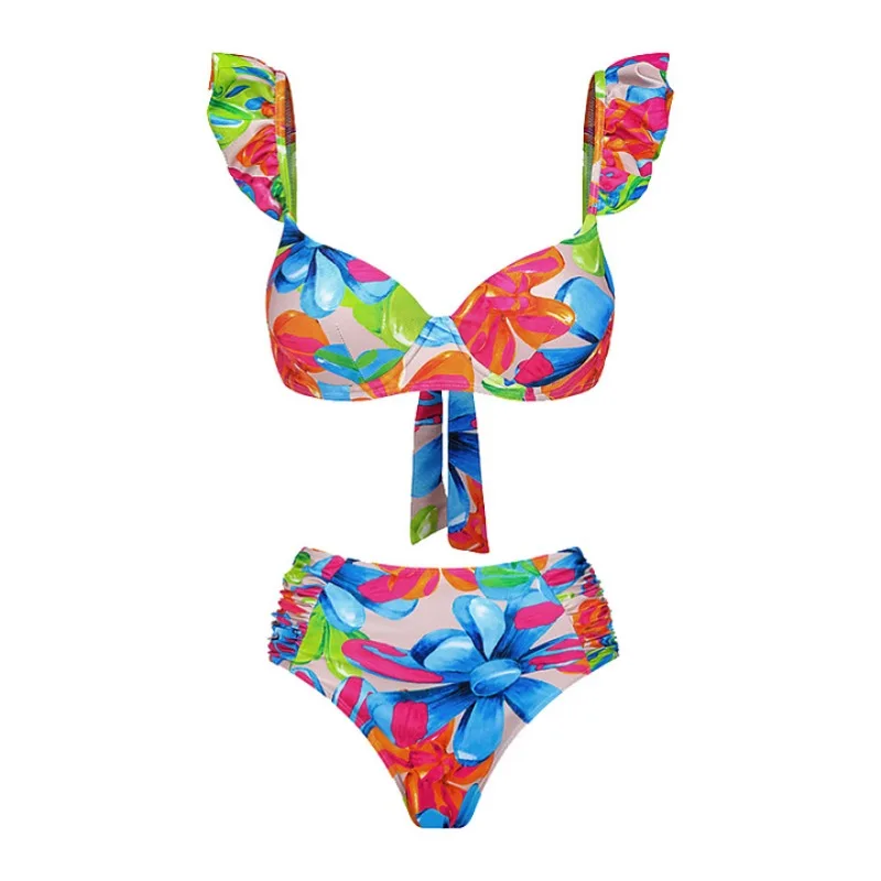 Damskie Bikini z nadrukiem kwiatowym w stylu Retro, jednoczęściowy strój kąpielowy, przykrycie spódnicą, obcisłe, lato, plaża, luksus, elegancki,